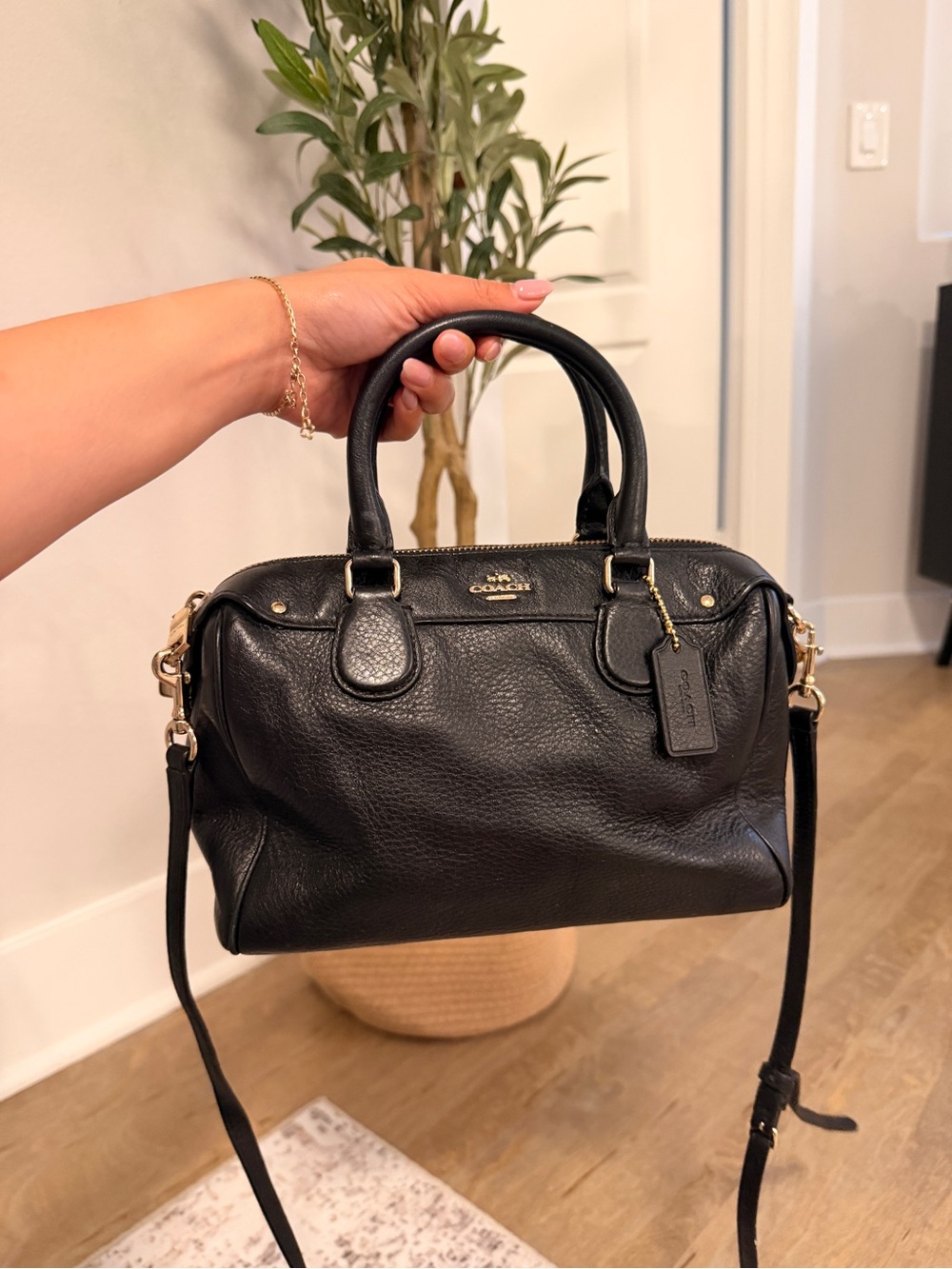 Coach Black Leather Satchel with Gold Hardware